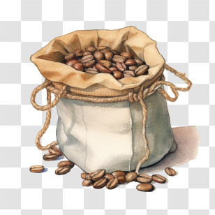 Coffee Beans - Rustic Sack Filled With Fresh Coffee Beans Transparent PNG
