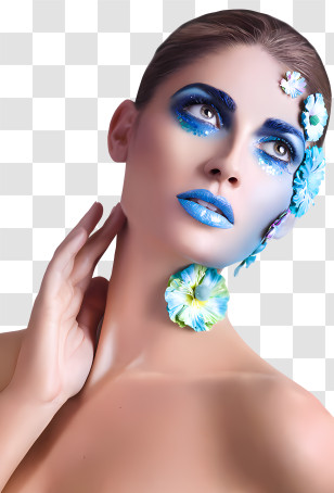 Woman - Woman With Artistic Floral Makeup And Blue Accents Transparent PNG