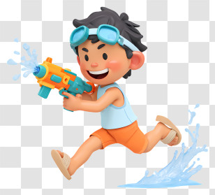 Boy Playing Water Gun - Playful Boy With Water Gun Transparent PNG