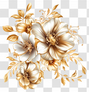Flower Gold - Elegant Golden Floral Design Transparent PNG