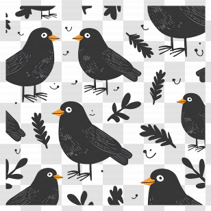 Crow Pattern - Seamless Blackbird Pattern Illustration Transparent PNG