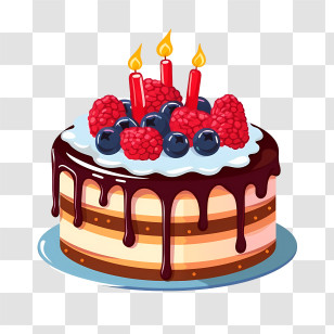 Birthday Cake - Birthday Cake With Berries And Candles Transparent PNG