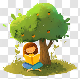 Reading Under Tree - Girl Reading Under A Tree Transparent PNG
