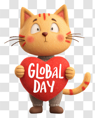 Global Cat Day - Cat Holding Heart For Global Day Transparent PNG