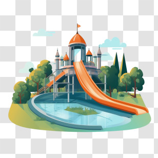 Water Park - Castle Water Slide In Amusement Park Transparent PNG