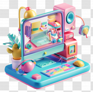 3d Computer - Colorful Computer Setup For Gamers Transparent PNG