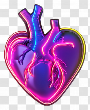 Neon Heart - Vibrant Neon Anatomical Heart Design Transparent PNG