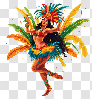 Hand Drawn Brazilian Samba Dancer - Carnival Dancer With Colorful Feathers Transparent PNG