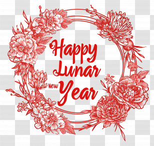Happy Lunar New Year - Red Floral Wreath For Lunar New Year Transparent PNG