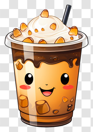 Cartoon Character - Cute Bubble Tea With Whipped Cream Illustration Transparent PNG