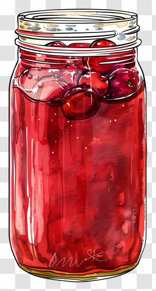 Mason Jar - Red Cherry Preserve In Glass Jar Illustration Transparent PNG