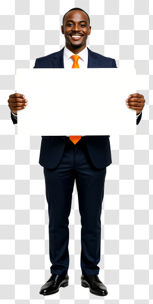 Businessman Holding Blank Placard - Man In Suit Holding Blank Sign Transparent PNG