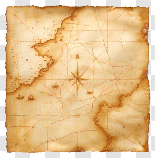 Treasure Map - Old Treasure Map With Ships And Compass Transparent PNG