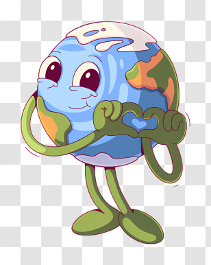 Cartoon Planet - Cute Earth Cartoon Making Heart Shape Transparent PNG