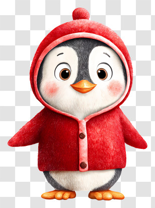 Cute Cartoon Penguin - Penguin In Red Hooded Coat Transparent PNG