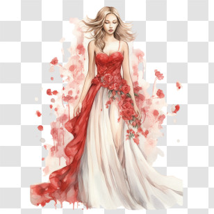 Wedding Dress
 - Woman In Artistic Red Dress Illustration Transparent PNG