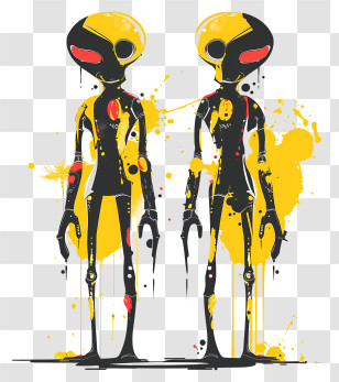 Cartoon Aliens - Black And Yellow Twin Aliens Transparent PNG