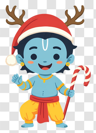 Krishna Celebrating Christmas - Christmas Blue Boy With Candy Cane Transparent PNG