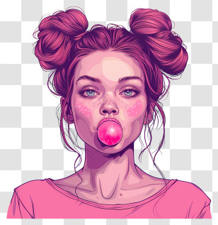 Bubble Gum Day - Girl With Pink Hair Blowing Bubblegum Transparent PNG