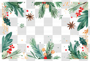 Christmas Background - Holiday Frame With Winter Greenery And Berries Transparent PNG