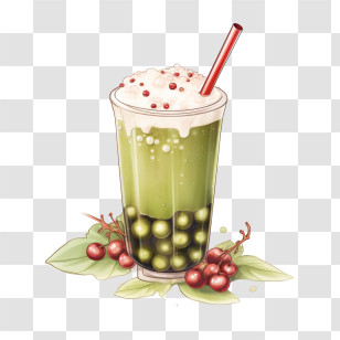 Matcha Bubble Tea - Green Bubble Tea Drink With Tapioca Pearls Transparent PNG