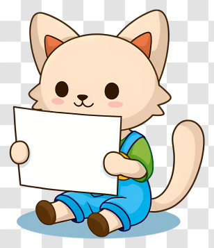 Cat Holding A Sign - Cartoon Cat Sitting With A Paper Transparent PNG