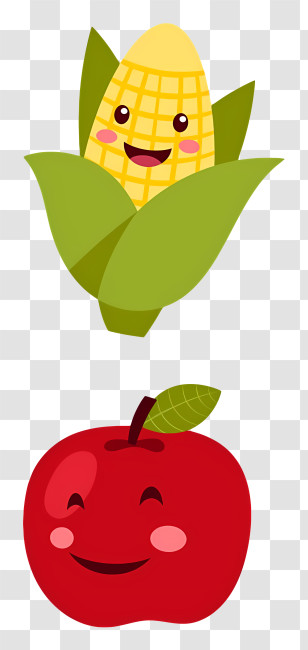 Cartoon Fruits - Smiling Corn And Apple Cartoon Transparent PNG