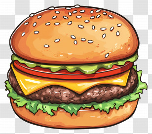Beef Burger - Cheeseburger With Toppings Illustration Transparent PNG