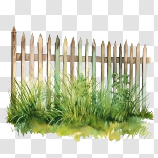 Wooden Garden Fence - Wooden Fence With Greenery Transparent PNG