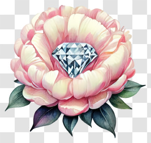 Pink Flower - Pink Peony With Diamond Illustration Transparent PNG