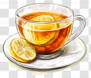 Tea With Lemon - Glass Cup Of Lemon Tea With A Slice Transparent PNG