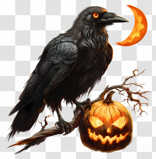 Crow - Raven And Pumpkin Halloween Illustration Transparent PNG