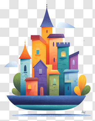 Floating Magical Ruins - Colorful Fantasy Castle Transparent PNG