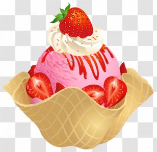 Strawberry Ice Cream Cone Waffle - Dairy Product - Delicious Cakes Transparent PNG