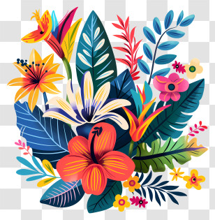 Tropical Flower - Colorful Bright Tropical Flower Bouquet Transparent PNG