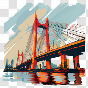 Atal Setu Bridge - Red Suspension Bridge Over River Transparent PNG
