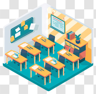Classroom - Isometric Classroom With Furniture Transparent PNG