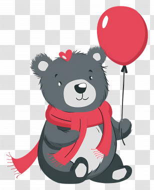 Cute Bear - Charming Bear With Red Balloon Transparent PNG
