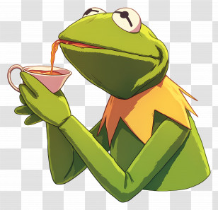Kermit The Frog - Cartoon Frog Relaxing With A Teacup Transparent PNG