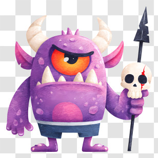 Cyclops Goblin - Purple Monster With Spear Transparent PNG