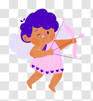 Cartoon Cupid - Purple-haired Cupid With Bow And Arrow Transparent PNG