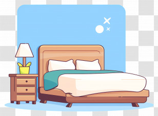 Queen Bed - Cozy Bedroom With Bed And Lamp Transparent PNG