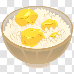 Food - Bowl Of White Rice With Butter Cubes Transparent PNG