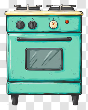 Kitchen Oven - Retro Teal Oven Illustration Transparent PNG