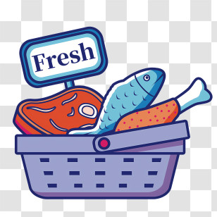 Grocery Store - Basket Of Fresh Meat And Fish Transparent PNG