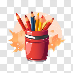 Crayon - Red Pencil Holder With Colorful Pencils Transparent PNG