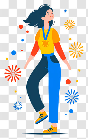 Girl Celebrating Victory - Celebrating Girl With Medal Transparent PNG