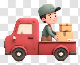Loading Parcels In Truck - Red Delivery Truck With Driver Transparent PNG