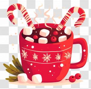 Marshmallow Hot Chocolate - Holiday Cup Of Hot Chocolate With Candy Canes Transparent PNG