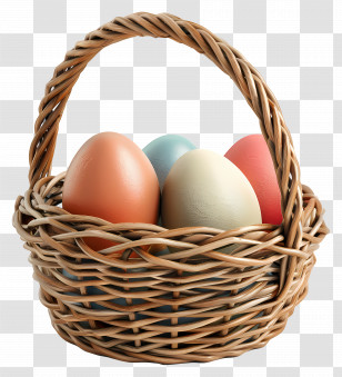 Eggs In Basket - Easter Egg Basket Filled With Pastel-Colored Eggs Transparent PNG